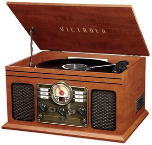 Ashford 3-Speed Belt Driven Bluetooth Record Player with CD, Cassette, FM Radio, Aux-In & Built-In Stereo Speakers (Mahogany) Ashford 3-Speed Belt Driven Bluetooth Record Player with CD, Cassette, FM Radio, Aux-In & Built-In Stereo Speakers (Mahogany)
