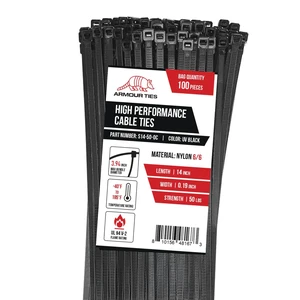 14 Inch Black Zip Ties, 50 lb Tensile Strength, 100-Pack Professional-Grade Nylon Cable Ties, Weather Resistant for Indoor Outdoor, for Electrical, Automotive, Home DIY, Self-Locking 14 Inch Black Zip Ties, 50 lb Tensile Strength, 100-Pack Professional-Grade Nylon Cable Ties, Weather Resistant for Indoor Outdoor, for Electrical, Automotive, Home DIY, Self-Locking