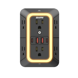 Outlet Extender, Surge Protector, 3-Sided Night Light Power Strip,ETL 6 AC Outlets, 4 USB (2 USB-C), Dusk to Dawn Sensor, Wide Spaced Multi Plug Outlet, 1050J, 1875W, for Home Office Dorm, Black Outlet Extender, Surge Protector, 3-Sided Night Light Power Strip,ETL 6 AC Outlets, 4 USB (2 USB-C), Dusk to Dawn Sensor, Wide Spaced Multi Plug Outlet, 1050J, 1875W, for Home Office Dorm, Black