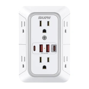 Surge Protector Outlet Extender, 6 Outlet 4 USB Ports(USB-C PD 20W) 3-Sided Multi Plug Wall Outlet, Fast Charging, 1050J, Wide Spaced Power Strip, 1875W, ETL Listed for Home Office Dorm, White Surge Protector Outlet Extender, 6 Outlet 4 USB Ports(USB-C PD 20W) 3-Sided Multi Plug Wall Outlet, Fast Charging, 1050J, Wide Spaced Power Strip, 1875W, ETL Listed for Home Office Dorm, White