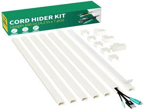 Cord Hider, 100in Self-Adhesive Cord Cover Kit for Wall Mounted TV, Paintable Wire Hider, Flexible Cable Management System, Cable Raceway Conceals 2-3 Wires, W0.95 H0.55in, Beige Cord Hider, 100in Self-Adhesive Cord Cover Kit for Wall Mounted TV, Paintable Wire Hider, Flexible Cable Management System, Cable Raceway Conceals 2-3 Wires, W0.95 H0.55in, Beige