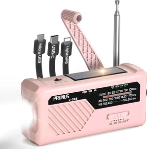 J-366 Emergency Radio with 3 Charging Cables, NOAA Weather Alert 7400mWh/Solar/Hand Crank/USB-C Charging, Battery Operated, WB/AM/FM, SOS Alarm, Flashlight, Compact for Bag, NOAA Radio J-366 Emergency Radio with 3 Charging Cables, NOAA Weather Alert 7400mWh/Solar/Hand Crank/USB-C Charging, Battery Operated, WB/AM/FM, SOS Alarm, Flashlight, Compact for Bag, NOAA Radio