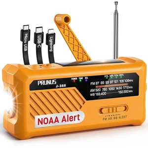 J-366 Emergency Radio with 3 Charging Cables, NOAA Weather Alert 7400mWh/Solar/Hand Crank/USB-C Charging, Battery Operated, WB/AM/FM, SOS Alarm, Flashlight, Compact for Bag, NOAA Radio J-366 Emergency Radio with 3 Charging Cables, NOAA Weather Alert 7400mWh/Solar/Hand Crank/USB-C Charging, Battery Operated, WB/AM/FM, SOS Alarm, Flashlight, Compact for Bag, NOAA Radio