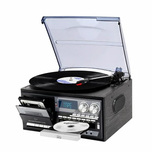 Vintage-Inspired 9-in-1 Record Player Where Timeless Vinyl Meets Modern Wireless Freedom: Bluetooth Input & Output, 3-Speed Turntable, CD, Cassette, USB/SD, AM/FM Radio and Built-in Speakers Vintage-Inspired 9-in-1 Record Player Where Timeless Vinyl Meets Modern Wireless Freedom: Bluetooth Input & Output, 3-Speed Turntable, CD, Cassette, USB/SD, AM/FM Radio and Built-in Speakers