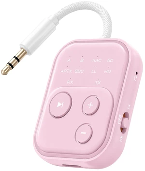 Bluetooth 6.0 Audio Transmitter Receiver, Airplane Bluetooth Adapter, Pink Dual Link for 2 Headphones, Qualcomm aptX LL, HD, 3.5mm AUX Audio Transmitter for Flight Trave, Gym, Low Latency Bluetooth 6.0 Audio Transmitter Receiver, Airplane Bluetooth Adapter, Pink Dual Link for 2 Headphones, Qualcomm aptX LL, HD, 3.5mm AUX Audio Transmitter for Flight Trave, Gym, Low Latency