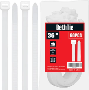 36 Inch White Heavy Duty Zip Ties 60 Pcs Large Cable Tiesc 250 LBS Clear Zip Ties, Ultra Strong Plastic Wire Ties, Extra Long Wire Ties, Big Tie Wraps for Indoor Outdoor Cable Management 36 Inch White Heavy Duty Zip Ties 60 Pcs Large Cable Tiesc 250 LBS Clear Zip Ties, Ultra Strong Plastic Wire Ties, Extra Long Wire Ties, Big Tie Wraps for Indoor Outdoor Cable Management