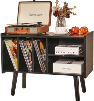 Record Player Stand with Vinyl Storage Holds Up to 300lb, Large Record Player Table Cabinet for Album Storage with Holder Vinyl Display Shelf, Wood Turntable Stand for Bedroom Living Room (Black) Record Player Stand with Vinyl Storage Holds Up to 300lb, Large Record Player Table Cabinet for Album Storage with Holder Vinyl Display Shelf, Wood Turntable Stand for Bedroom Living Room (Black)