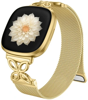 Metal Band Compatible with Fitbit Versa 4 Bands for Women/Fitbit Sense 2 Bands for Women, Floral Shape Stainless Steel Mesh Loop Strap Replacement for Fitbit Versa 4/Versa 3/Sense Smartwatch, Gold Metal Band Compatible with Fitbit Versa 4 Bands for Women/Fitbit Sense 2 Bands for Women, Floral Shape Stainless Steel Mesh Loop Strap Replacement for Fitbit Versa 4/Versa 3/Sense Smartwatch, Gold