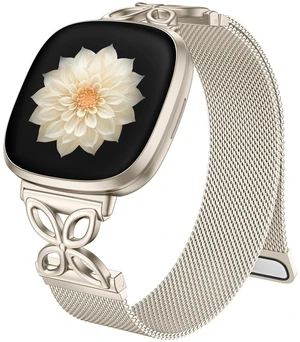 Metal Band Compatible with Fitbit Versa 4 Bands for Woman Men/Fitbit Sense 2 Bands, Soft Metal Solo Loop Strap Floral Shape Mesh Wristband for Fitbit Sense/Versa 4/Versa 3 Smartwatch, Starlight Metal Band Compatible with Fitbit Versa 4 Bands for Woman Men/Fitbit Sense 2 Bands, Soft Metal Solo Loop Strap Floral Shape Mesh Wristband for Fitbit Sense/Versa 4/Versa 3 Smartwatch, Starlight
