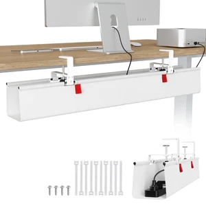 Large No Drill Under Desk Cable Management Tray 36 in, White Clamp/Screw Mount, Supports Up to 70lbs, Fabric Wire Management Gaming/PC Cable Raceways, Cord Hiders for Office/Home Large No Drill Under Desk Cable Management Tray 36 in, White Clamp/Screw Mount, Supports Up to 70lbs, Fabric Wire Management Gaming/PC Cable Raceways, Cord Hiders for Office/Home