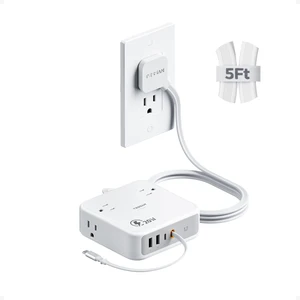 Surge Protector Extension Cord 5FtFlat Plug Power Strip, 1875W 15A 4 AC with 4 USB Ports(1 USB C) 20W USB C Retractable Cable, USB Charger 1050 Joules Protection, Suitable for Home, Dorm, Grey Surge Protector Extension Cord 5FtFlat Plug Power Strip, 1875W 15A 4 AC with 4 USB Ports(1 USB C) 20W USB C Retractable Cable, USB Charger 1050 Joules Protection, Suitable for Home, Dorm, Grey