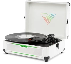 Journey Glow - Lightshow Bluetooth Suitcase Record Player - White Suitcase turntable, 18 RGB light modes, built-in stereo speakers, two-way Bluetooth (VINYLSTREAM out), RCA and headphone jack Journey Glow - Lightshow Bluetooth Suitcase Record Player - White Suitcase turntable, 18 RGB light modes, built-in stereo speakers, two-way Bluetooth (VINYLSTREAM out), RCA and headphone jack