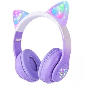Kids Bluetooth Headphones with LED Cat Ears, Wireless/Wired Mode Headphones for Kids, Foldable Stereo Over Ear Headphones with Built-in Mic for School Birthday Xmas Gift (Purple) Kids Bluetooth Headphones with LED Cat Ears, Wireless/Wired Mode Headphones for Kids, Foldable Stereo Over Ear Headphones with Built-in Mic for School Birthday Xmas Gift (Purple)