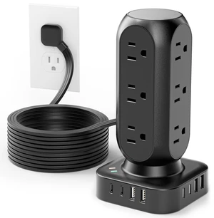 Power Strip Tower, 4.8A Fast Charging Tower, 10 FT Extension Cord 12 AC Outlets & 8 USB Ports (4USB-C), Flat Plug Charging Station for Home, Office, Dorm Room Power Strip Tower, 4.8A Fast Charging Tower, 10 FT Extension Cord 12 AC Outlets & 8 USB Ports (4USB-C), Flat Plug Charging Station for Home, Office, Dorm Room