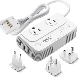 Voltage Converter US to Europe, 200W, SWadAPt Plugs, 4 USB, QC 3.0 PD 18W fast charging. with SWadAPt Type C, E/F & G, 2 AC outlets for curling irons, straighteners, chargers & Europe travel Voltage Converter US to Europe, 200W, SWadAPt Plugs, 4 USB, QC 3.0 PD 18W fast charging. with SWadAPt Type C, E/F & G, 2 AC outlets for curling irons, straighteners, chargers & Europe travel