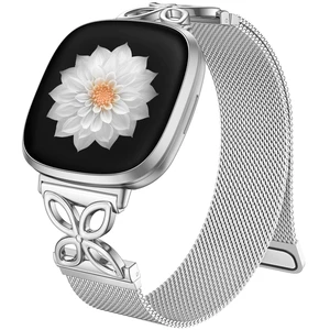 Floral Shape Metal Band Compatible with Fitbit Versa 4 Bands for Women Men/Fitbit Sense 2 Bands, Stainless Steel Soft Mesh Loop Sports Strap for Fitbit Sense/Versa 3/Versa 4 Smartwatch, Silver Floral Shape Metal Band Compatible with Fitbit Versa 4 Bands for Women Men/Fitbit Sense 2 Bands, Stainless Steel Soft Mesh Loop Sports Strap for Fitbit Sense/Versa 3/Versa 4 Smartwatch, Silver