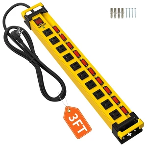 10 Outlet 3300J Surge Protector Power Strip with Individual Switches,Heavy Duty Metal Power Strip with Cord Manager,3FT/14AWG/15AMP/1875W Power Cord for Workshop,Garage 10 Outlet 3300J Surge Protector Power Strip with Individual Switches,Heavy Duty Metal Power Strip with Cord Manager,3FT/14AWG/15AMP/1875W Power Cord for Workshop,Garage