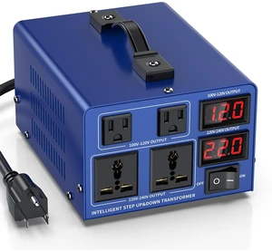 2000 watt Voltage Conversion Transformer Heavy-Duty Step-up/Step-Down AC 110V/120V/220V/240V Power Conversion, with resettable Circuit Breaker Protection, with US Power Cord, LCD Display 2000 watt Voltage Conversion Transformer Heavy-Duty Step-up/Step-Down AC 110V/120V/220V/240V Power Conversion, with resettable Circuit Breaker Protection, with US Power Cord, LCD Display