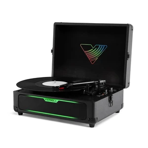 Journey Glow - Lightshow Bluetooth Suitcase Record Player - Black Suitcase turntable, 18 RGB light modes, built-in stereo speakers, two-way Bluetooth (VINYLSTREAM out), RCA and headphone jack Journey Glow - Lightshow Bluetooth Suitcase Record Player - Black Suitcase turntable, 18 RGB light modes, built-in stereo speakers, two-way Bluetooth (VINYLSTREAM out), RCA and headphone jack