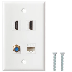 HDMI Coax Ethernet Wall Plate, 2 Port 4K HDMI Keystone, 1 Port Coax Keystone, 1 Port CAT6 Keystone Wall Plate HDMI Coax Ethernet Wall Plate, 2 Port 4K HDMI Keystone, 1 Port Coax Keystone, 1 Port CAT6 Keystone Wall Plate