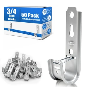 3/4 Inch J Hooks Wall Mount Cable Support, 50 Pack with Retainer Clips 16-Gauge Galvanized Steel, Up to 50 lb; Holds About 7 CAT6 Cables for Ethernet, Coax & Fiber, Screws Not Included 3/4 Inch J Hooks Wall Mount Cable Support, 50 Pack with Retainer Clips 16-Gauge Galvanized Steel, Up to 50 lb; Holds About 7 CAT6 Cables for Ethernet, Coax & Fiber, Screws Not Included