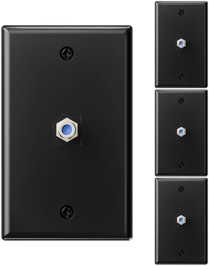 Coax Wall Plate UL Listed, 3GHz Coaxial Cable Outlet, Black 4-Pack UL Listed for Safety, 3GHz Coaxial Cable Support, Nickel-Plated F-Type Jack Coax Wall Plate UL Listed, 3GHz Coaxial Cable Outlet, Black 4-Pack UL Listed for Safety, 3GHz Coaxial Cable Support, Nickel-Plated F-Type Jack