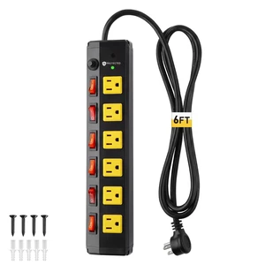 Heavy Duty Surge Protector,6 Outlets Individual Switches,6FT/15A Surge Protector with 1200J,Flat Plug Design,Wall Mountable Metal Power Strip for Appliance,Workshop,Garage-14AWG/1875W Heavy Duty Surge Protector,6 Outlets Individual Switches,6FT/15A Surge Protector with 1200J,Flat Plug Design,Wall Mountable Metal Power Strip for Appliance,Workshop,Garage-14AWG/1875W