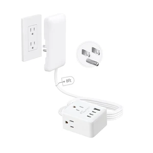 8FT Long Extension Cord with Outlet Cover, 3 Outlets and 4 USB Ports Flat Plug Power Strip, Outlet Concealer, Small, Wall Mountable, Flat Face Outlet Extender Hidden Behind Couch, Bed, White 8FT Long Extension Cord with Outlet Cover, 3 Outlets and 4 USB Ports Flat Plug Power Strip, Outlet Concealer, Small, Wall Mountable, Flat Face Outlet Extender Hidden Behind Couch, Bed, White