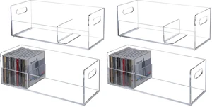 2 Pcs Clear Acrylic CD Holder Racks, Stackable CD Storage Box, Music Disc DVD Display Cases, Modern Media Cassette Organizers with Cutout Carrying Handles (Pack of 2) 2 Pcs Clear Acrylic CD Holder Racks, Stackable CD Storage Box, Music Disc DVD Display Cases, Modern Media Cassette Organizers with Cutout Carrying Handles (Pack of 2)