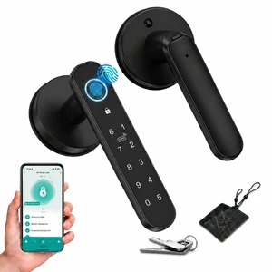 Fingerprint Door Lock with Keypad & App Control, Matte Black Keyless Entry Smart Door Lever Handle with Auto Lock for Bedroom, Home Office & Apartment Fingerprint Door Lock with Keypad & App Control, Matte Black Keyless Entry Smart Door Lever Handle with Auto Lock for Bedroom, Home Office & Apartment
