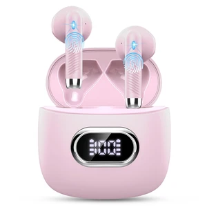 Wireless Earbuds, Bluetooth Headphones, Stereo Bass Ear Buds with ENC Noise Cancelling Mics,42H Bluetooth Earbuds with LED Display Charging Case, IP7 Waterproof Earphones for Android iOS/Light pink Wireless Earbuds, Bluetooth Headphones, Stereo Bass Ear Buds with ENC Noise Cancelling Mics,42H Bluetooth Earbuds with LED Display Charging Case, IP7 Waterproof Earphones for Android iOS/Light pink