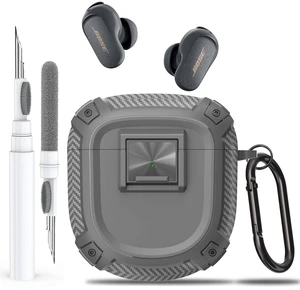 for New Bose QuietComfort Ultra Earbuds (2nd Gen 2025)/Ultra 2023/II 2022 Case Cover with Lock Clip&Cleaner kit, Rugged Shockproof Protective Bose QC Ultra 2 Hard Skin with Carabiner - Grey for New Bose QuietComfort Ultra Earbuds (2nd Gen 2025)/Ultra 2023/II 2022 Case Cover with Lock Clip&Cleaner kit, Rugged Shockproof Protective Bose QC Ultra 2 Hard Skin with Carabiner - Grey