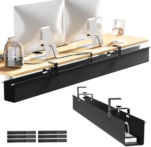 49.2" Under Desk Cable Management Tray, Large Fabric Cord Organizer Black, Supports Up to 30lbs, Clamp Mount Table Wire Organizer No Drill, for Office Home Standing Desk, No Damage to Desk 49.2" Under Desk Cable Management Tray, Large Fabric Cord Organizer Black, Supports Up to 30lbs, Clamp Mount Table Wire Organizer No Drill, for Office Home Standing Desk, No Damage to Desk