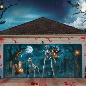 7x16 ft Skeleton Halloween Garage Door Cover Skeleton Dog Banner Double Garage Cover, Graveyard Scene with Skeleton, Haunted Backdrop, Spooky Halloween Banner, Outdoor Photography Background 7x16 ft Skeleton Halloween Garage Door Cover Skeleton Dog Banner Double Garage Cover, Graveyard Scene with Skeleton, Haunted Backdrop, Spooky Halloween Banner, Outdoor Photography Background
