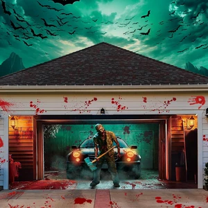 7 x 16 ft Halloween Garage Door Cover Horror Killer Garage Banner Scary Backdrop for Outdoor Party, Horror Theme Zombies Background, Fits Standard Garage Door, Weatherproof Photo Booth 7 x 16 ft Halloween Garage Door Cover Horror Killer Garage Banner Scary Backdrop for Outdoor Party, Horror Theme Zombies Background, Fits Standard Garage Door, Weatherproof Photo Booth