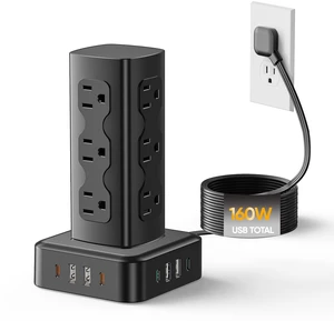 160W Charging Station, Power Strip Tower with 12 AC Outlets 8 USB 20-in-1 USB C Power Strip Flat Plug, 6ft Extension Cord with Multiple Outlets, Home Office Desk Dorm Room Essentials, Black 160W Charging Station, Power Strip Tower with 12 AC Outlets 8 USB 20-in-1 USB C Power Strip Flat Plug, 6ft Extension Cord with Multiple Outlets, Home Office Desk Dorm Room Essentials, Black
