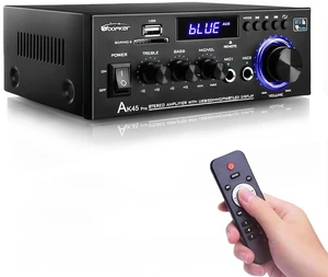 AK45 Pro Stereo Amplifier Home Audio, Stereo Receivers with Bluetooth 5.0,Max 400W, 2.0 Channel Audio Receiver for Home Theater Speakers w/USB/SD/RCA/2 MIC in for Karaok AK45 Pro Stereo Amplifier Home Audio, Stereo Receivers with Bluetooth 5.0,Max 400W, 2.0 Channel Audio Receiver for Home Theater Speakers w/USB/SD/RCA/2 MIC in for Karaok