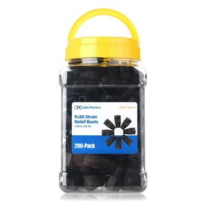 200-Pack Cat6/Cat5e RJ45 Strain Relief Boots, Black Suitable for 6.5mm (0.25in) Ethernet Cables, RJ45 Boot, Cat 6 Boot 200-Pack Cat6/Cat5e RJ45 Strain Relief Boots, Black Suitable for 6.5mm (0.25in) Ethernet Cables, RJ45 Boot, Cat 6 Boot