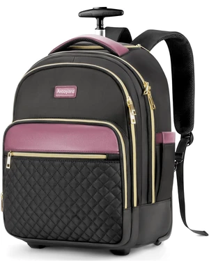 Rolling Backpack for Women, 15.6 Inch Travel Backpack with Wheels Wheeled Laptop Backpack, Water Resistant Underseat Carry On Luggage, Anti Theft Business Bag for Work College, Black Purple Rolling Backpack for Women, 15.6 Inch Travel Backpack with Wheels Wheeled Laptop Backpack, Water Resistant Underseat Carry On Luggage, Anti Theft Business Bag for Work College, Black Purple