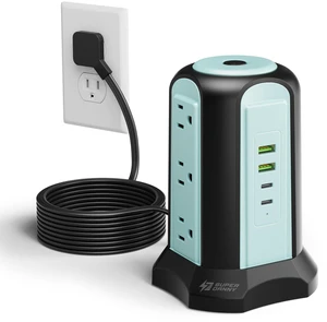 Power Strip Tower, Desktop Charging Station,10 Ft Extension Cord 1080J Surge Protector, 9 Outlets 4 USB (2 USB C), Flat Plug Power Tower with Multiple Outlets, Home, Office, Dorm Power Strip Tower, Desktop Charging Station,10 Ft Extension Cord 1080J Surge Protector, 9 Outlets 4 USB (2 USB C), Flat Plug Power Tower with Multiple Outlets, Home, Office, Dorm