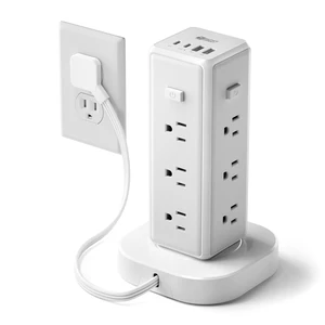 Tower Power Strip Surge Protector, Retractable Extension Cord 4 Individual Switches, 12 AC 4 USB (2 USB C), 1050J, Flat Plug, 6.5Ft Flat Cord, Desk Charging Station for Home Office Dorm Tower Power Strip Surge Protector, Retractable Extension Cord 4 Individual Switches, 12 AC 4 USB (2 USB C), 1050J, Flat Plug, 6.5Ft Flat Cord, Desk Charging Station for Home Office Dorm