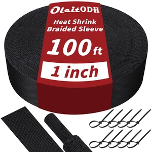 100 ft 1 in 2:1 Heat Shrink Braided Sleeving, Black Abrasion-resistant polyolefin and polyester sleeve for automotive wiring harness protection and cable management 100 ft 1 in 2:1 Heat Shrink Braided Sleeving, Black Abrasion-resistant polyolefin and polyester sleeve for automotive wiring harness protection and cable management