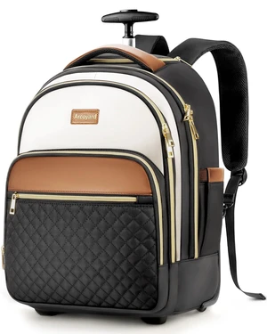 Rolling Backpack for Women, 15.6 Inch Travel Backpack with Wheels Wheeled Laptop Backpack, Water Resistant Underseat Carry On Luggage, Anti Theft Business Bag for Work College, Beige Brown Rolling Backpack for Women, 15.6 Inch Travel Backpack with Wheels Wheeled Laptop Backpack, Water Resistant Underseat Carry On Luggage, Anti Theft Business Bag for Work College, Beige Brown