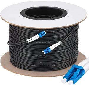 250M/820FT LC to LC Outdoor Armored Fiber Optic Single Mode Duplex 9/125um Cable Jumper Internet Cable, Compatible with OS1/OS2, Low Friction LSZH, Black 250M/820FT LC to LC Outdoor Armored Fiber Optic Single Mode Duplex 9/125um Cable Jumper Internet Cable, Compatible with OS1/OS2, Low Friction LSZH, Black