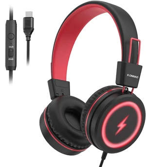 Kid Headphones for School, USB Type C Kids Headphone with LED Lights, Wired Boys Girls Headphones with Safe Limiter 85dB/94dB, Foldable On Ear Headphones with Microphones for School/iPad, Black Kid Headphones for School, USB Type C Kids Headphone with LED Lights, Wired Boys Girls Headphones with Safe Limiter 85dB/94dB, Foldable On Ear Headphones with Microphones for School/iPad, Black