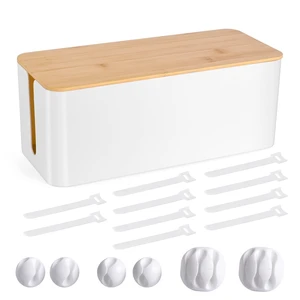 Cable Management Box, Wooden Style Cord Organizer Box Wires & Power Strips Cord Hider, Desk Computer Cable Organizer, 12.6" (L) x 5.3" (W) 4.9" (H), for Home & Office, White Cable Management Box, Wooden Style Cord Organizer Box Wires & Power Strips Cord Hider, Desk Computer Cable Organizer, 12.6" (L) x 5.3" (W) 4.9" (H), for Home & Office, White