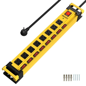 8 Outlet Long Power Strip,2700J Surge Protector with Individual Switches,Wide Spaced,Heavy Duty Power Strip with 6FT/14AWG/15A Power Cord and Flat Plug for Workshop,Garage,Industrial,Home 8 Outlet Long Power Strip,2700J Surge Protector with Individual Switches,Wide Spaced,Heavy Duty Power Strip with 6FT/14AWG/15A Power Cord and Flat Plug for Workshop,Garage,Industrial,Home