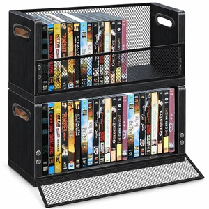 DVD Storage Rack 2 Pack, Stackable Media Organizer Holds 56 DVDs or 64 Blu ray Cases, Shelf with Magnetic Door for Video Games and CDs, VHS Tapes DVD Storage Rack 2 Pack, Stackable Media Organizer Holds 56 DVDs or 64 Blu ray Cases, Shelf with Magnetic Door for Video Games and CDs, VHS Tapes