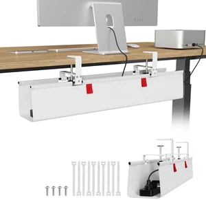 No Drill Fabric Under Desk Cable Management Tray 28 in, White Clamp/Screw Mount, Supports Up to 70lbs, Fabric Wire Management Gaming/PC Cable Raceways, Cord Hiders for Office/Home No Drill Fabric Under Desk Cable Management Tray 28 in, White Clamp/Screw Mount, Supports Up to 70lbs, Fabric Wire Management Gaming/PC Cable Raceways, Cord Hiders for Office/Home