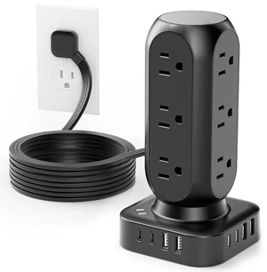 Power Strip Tower, 4.8A Fast Charging Tower, 5 FT Extension Cord 12 AC Outlets & 8 USB Ports (4USB-C), Flat Plug Charging Station for Home, Office, Dorm Room Power Strip Tower, 4.8A Fast Charging Tower, 5 FT Extension Cord 12 AC Outlets & 8 USB Ports (4USB-C), Flat Plug Charging Station for Home, Office, Dorm Room